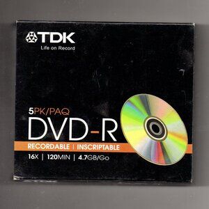 FIVE pack of TDK DVD-R CDs